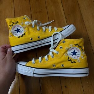 Converse Yellow High Top Sneakers with Floral Embroidery